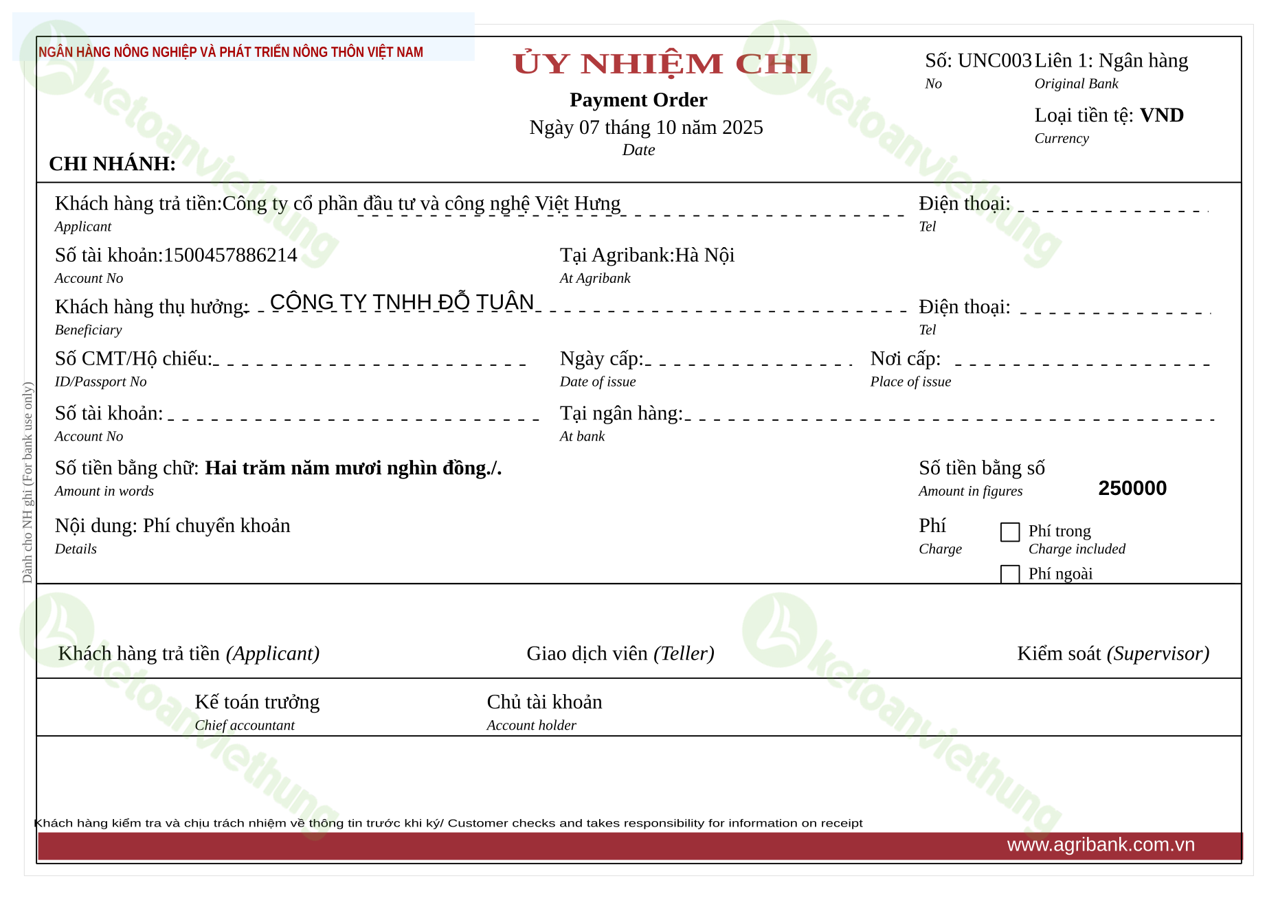 T8_UNC003_Ủy nhiệm chi