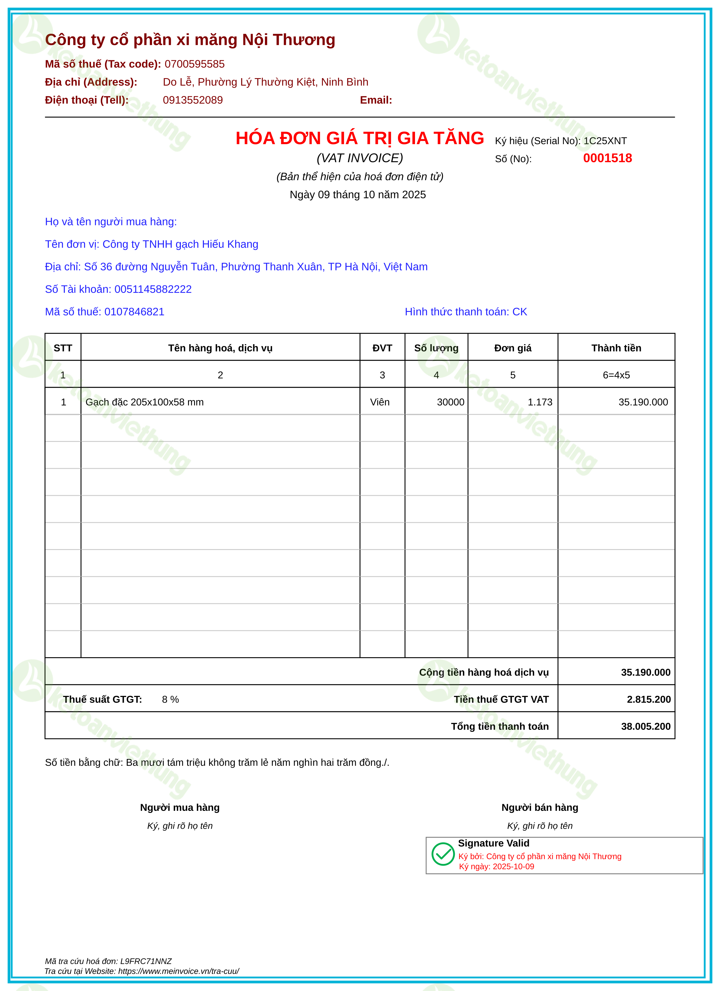 Hóa đơn mua hàng hóa: 0001518