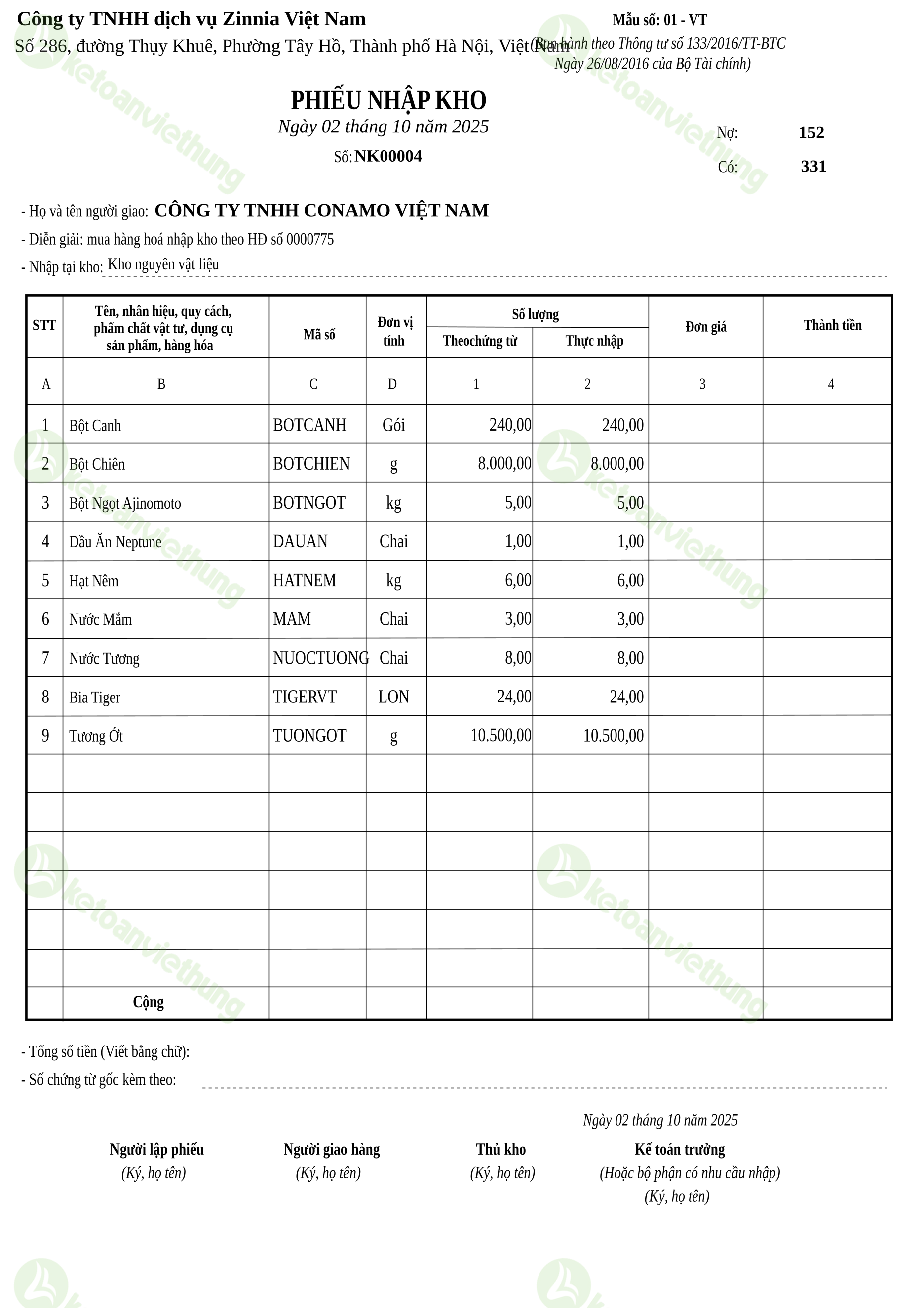 Phiếu nhập kho nguyên vật liệu: NK00004