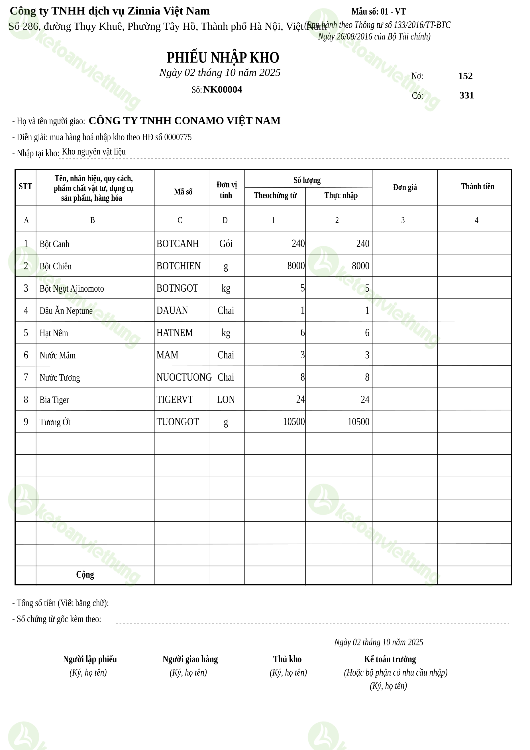 Phiếu nhập kho nguyên vật liệu: NK00004