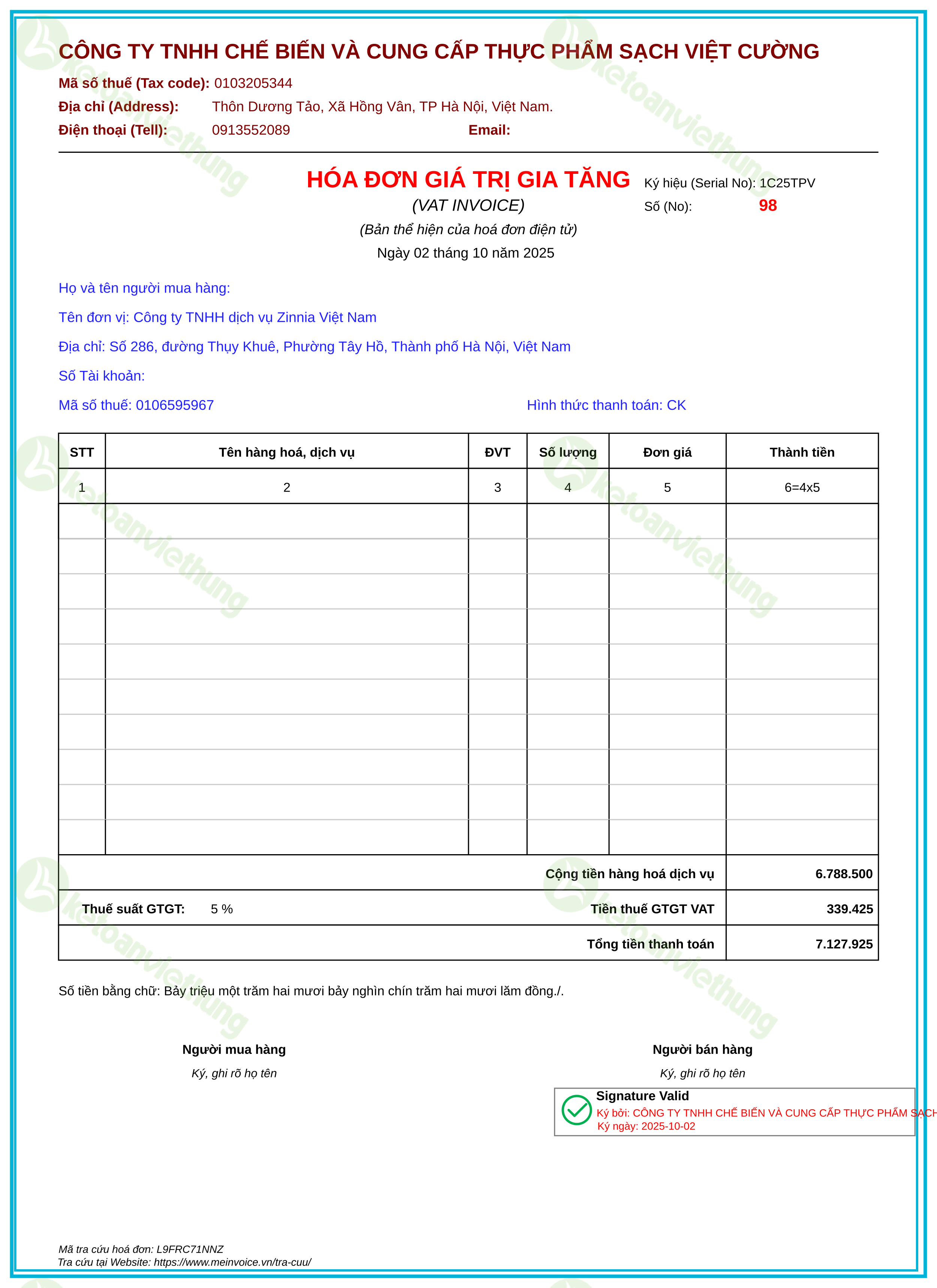 Hóa đơn mua nguyên vật liệu: 98 (trang 2)