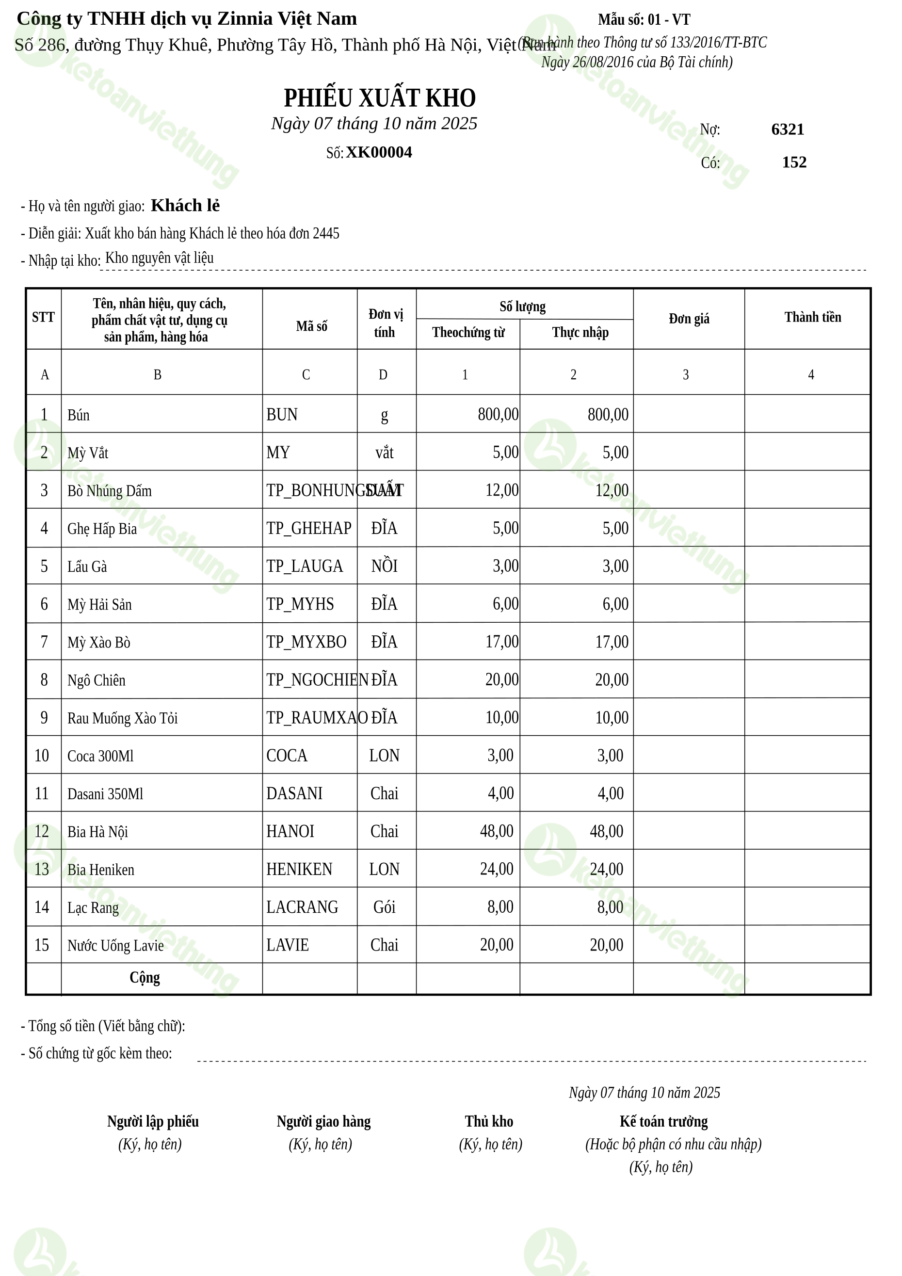 Phiếu xuất kho thành phẩm bán hàng: XK00004