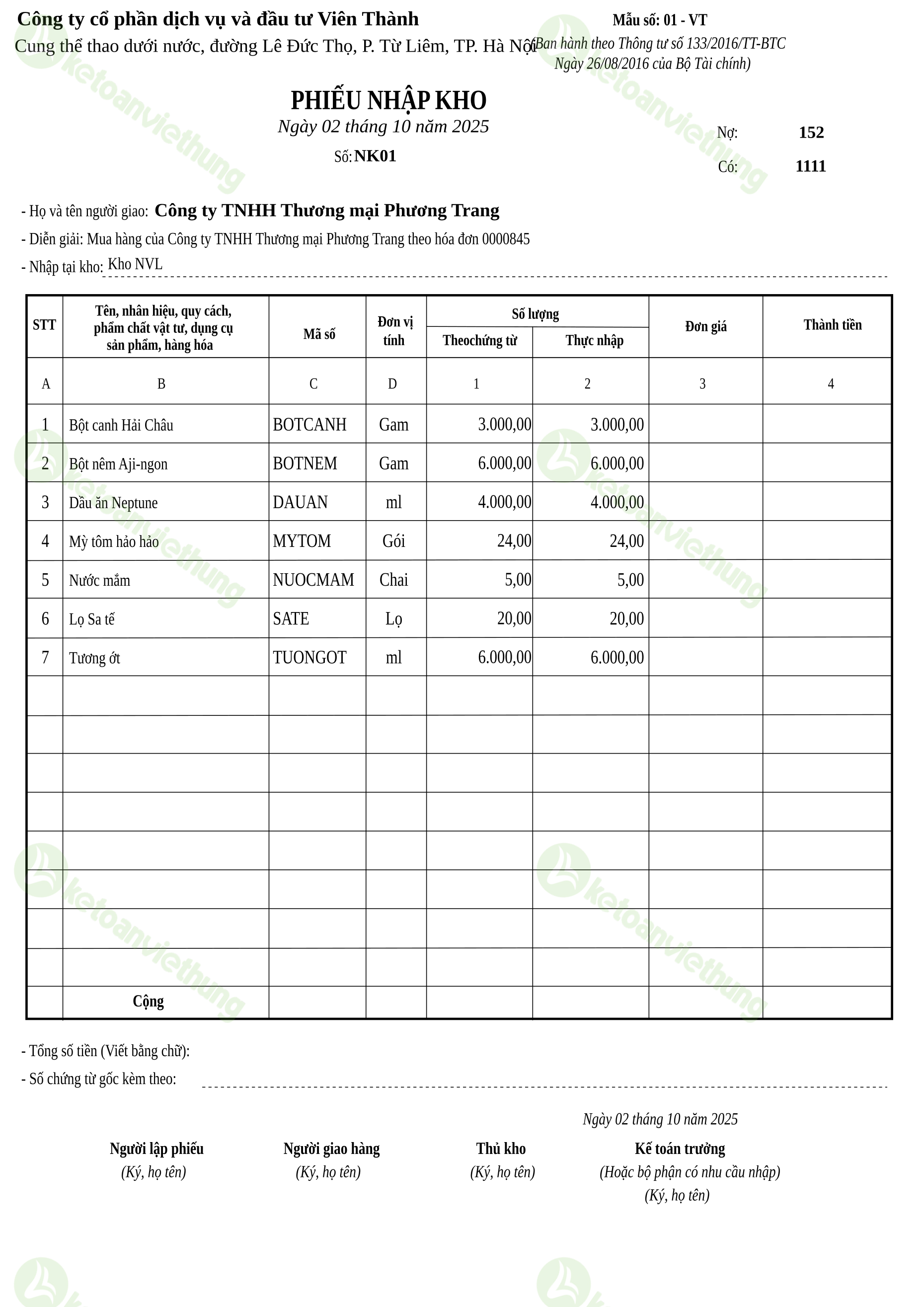 T18_NK01_Phiếu nhập kho TT133