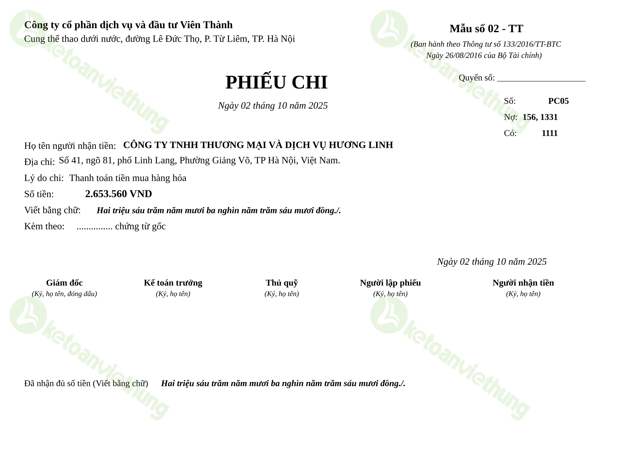 T22_PC05_Phiếu chi TT133