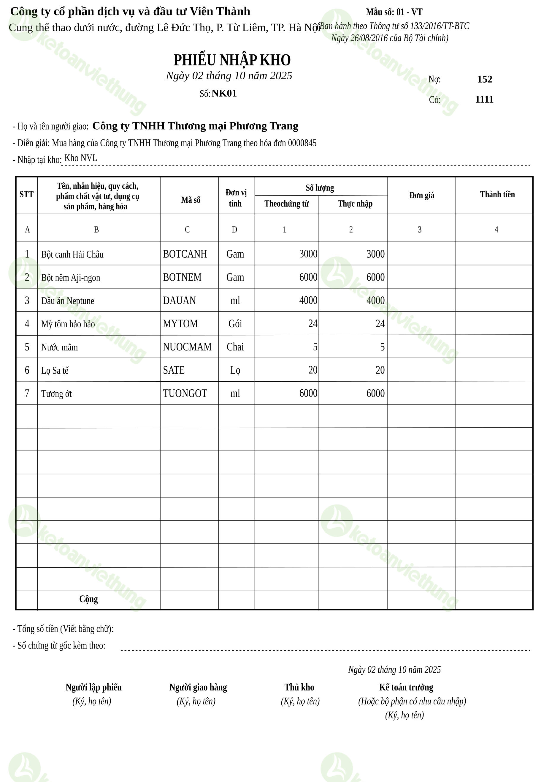 T18_NK01_Phiếu nhập kho TT133