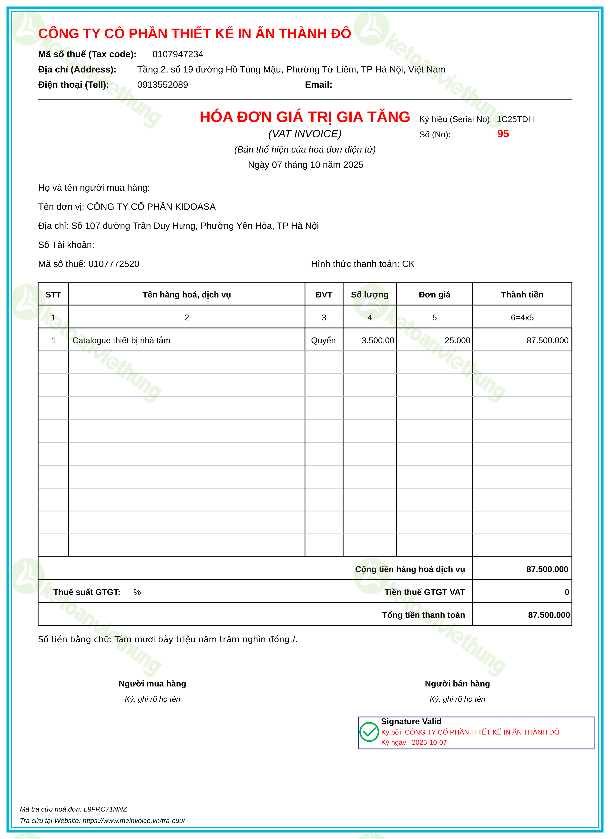 Hóa đơn bán thành phẩm: 95