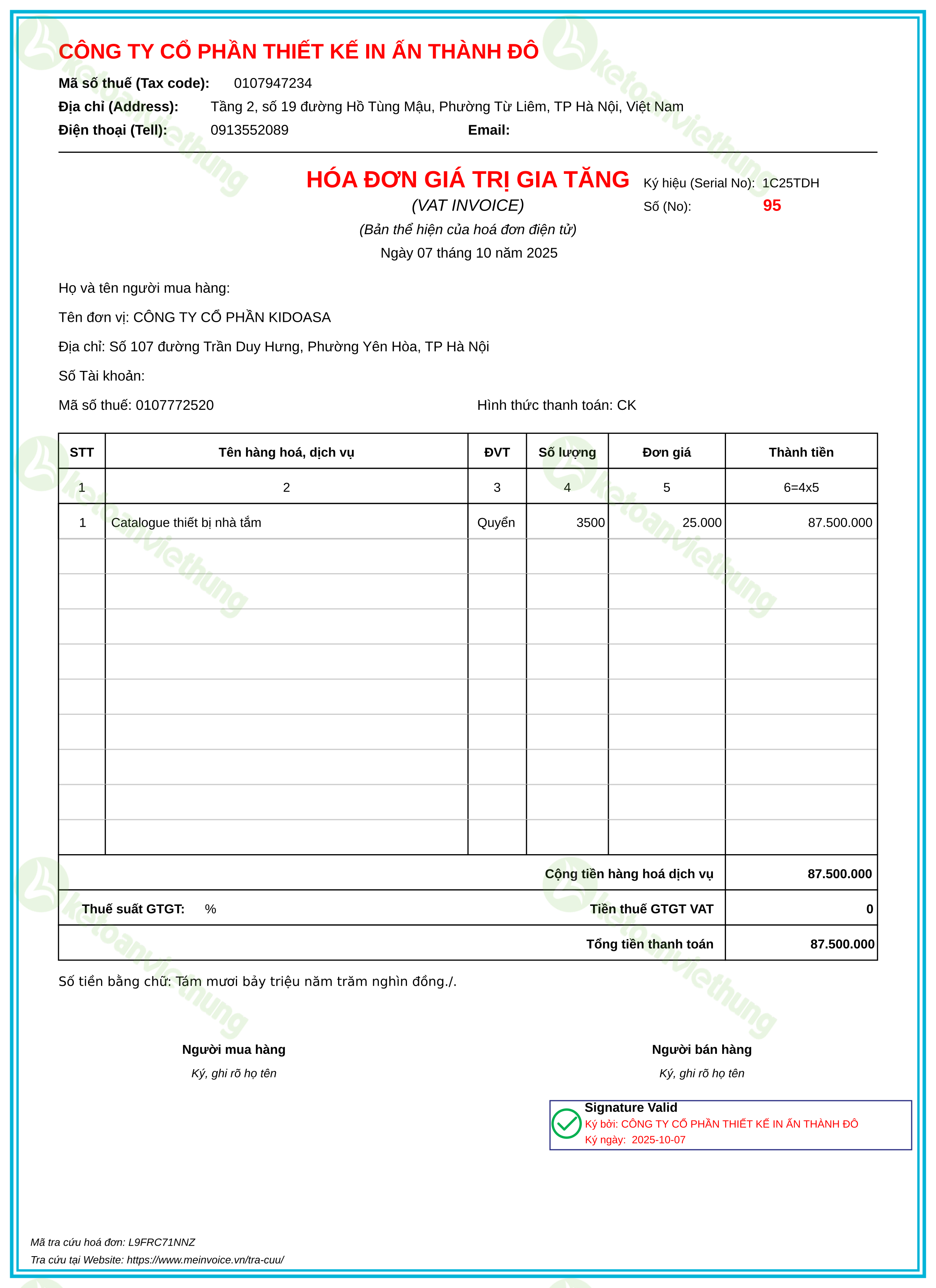 Hóa đơn bán thành phẩm: 95