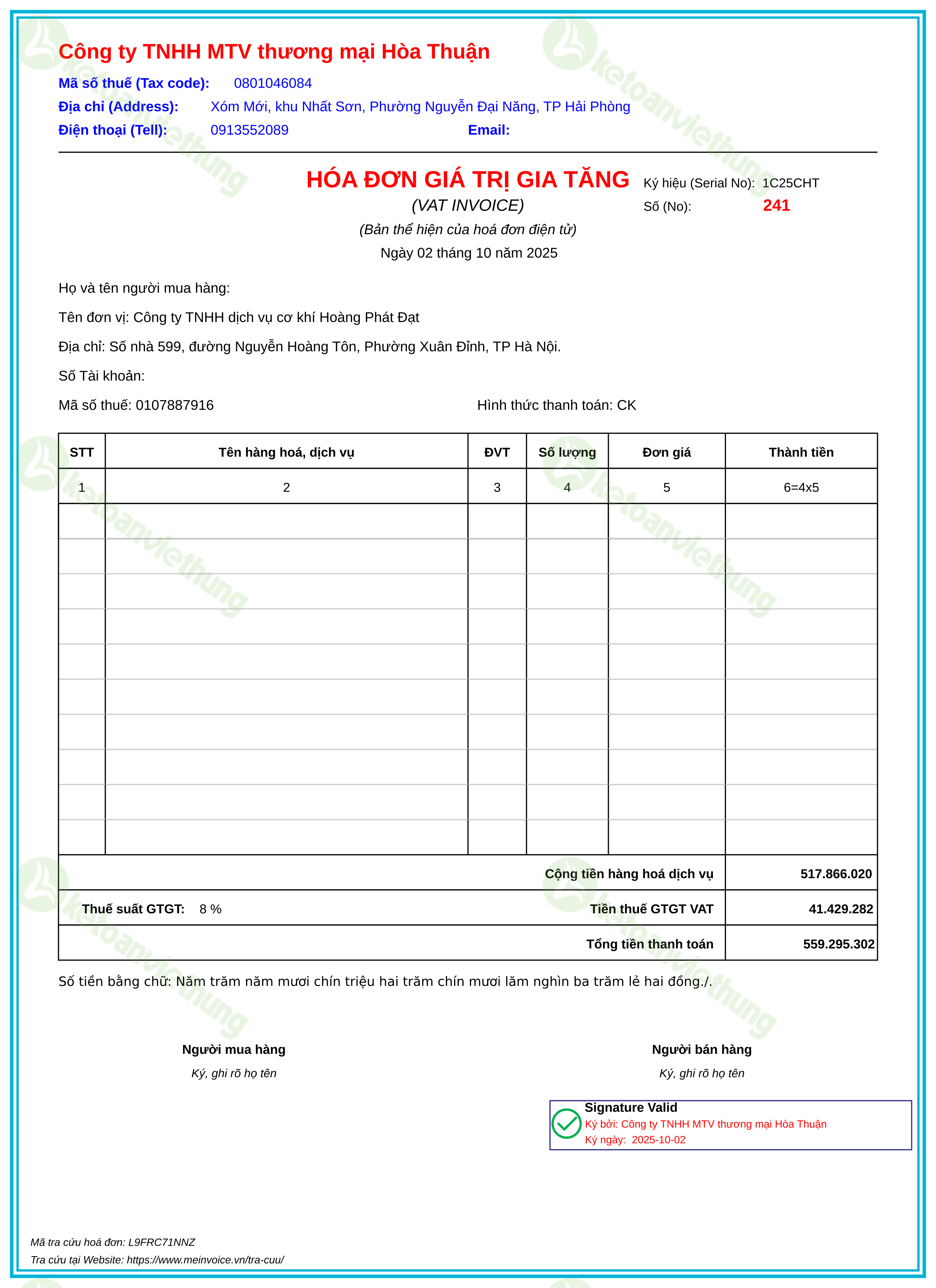 Hóa đơn mua tài sản cố định: 241 (T2) (trang 3)
