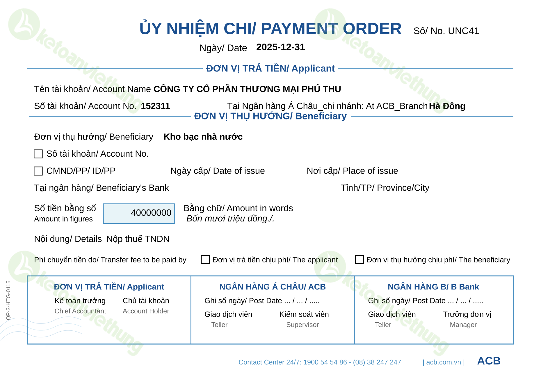 UNC41 - Ủy nhiệm chi_ACB