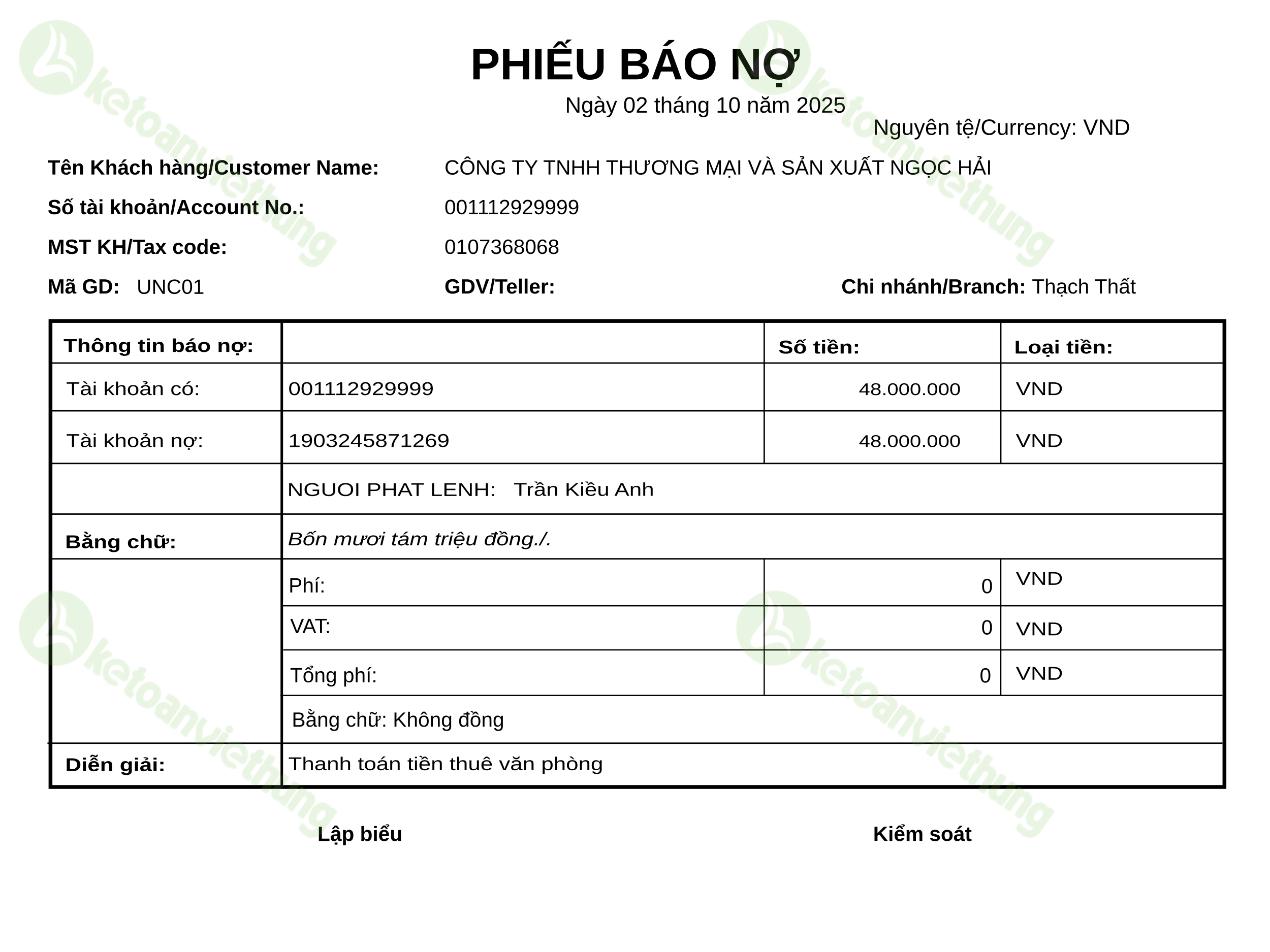 Ủy nhiệm chi trả tiền nhà cung cấp trong nước: UNC01