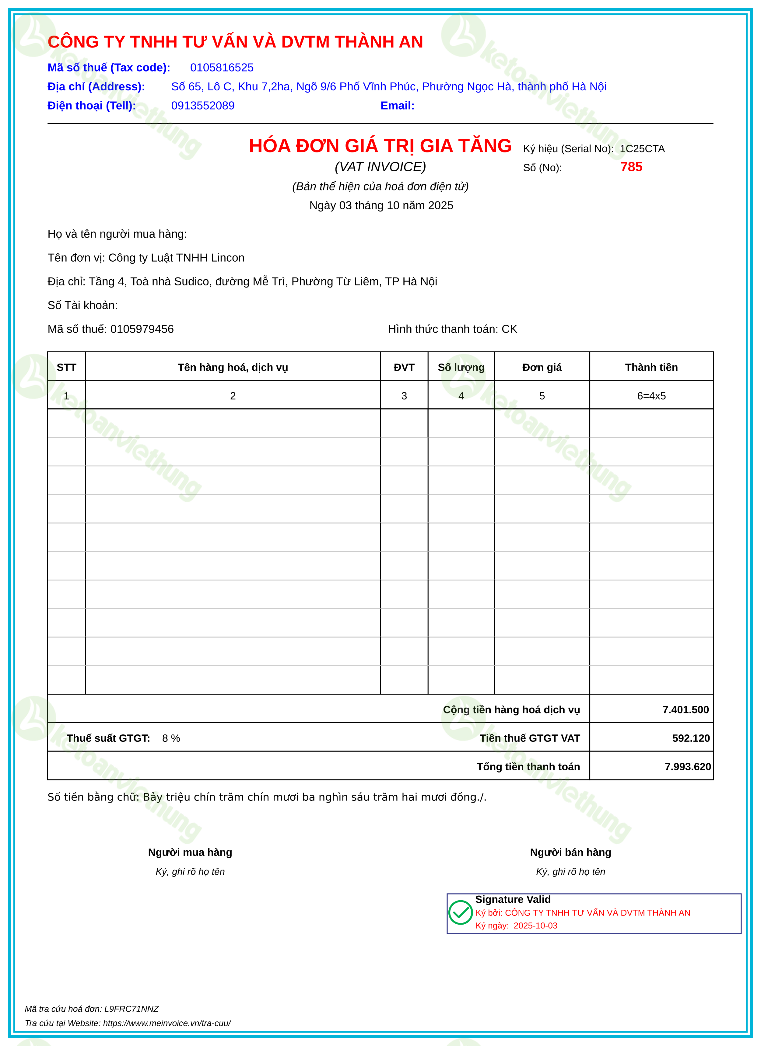 Hóa đơn mua công cụ dụng cụ: 785 (trang 2)