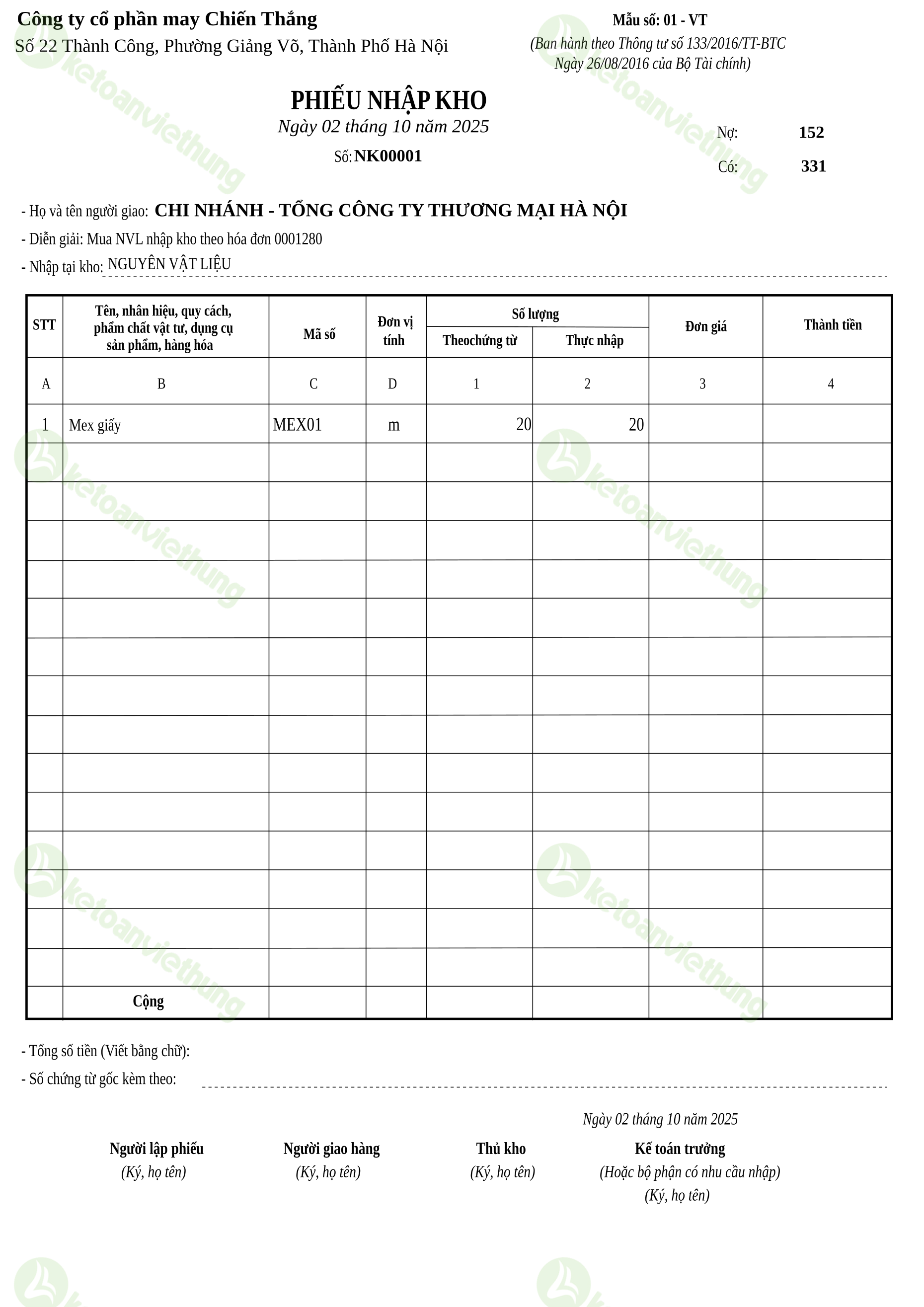 T11_NK00001_Phiếu nhập kho TT133
