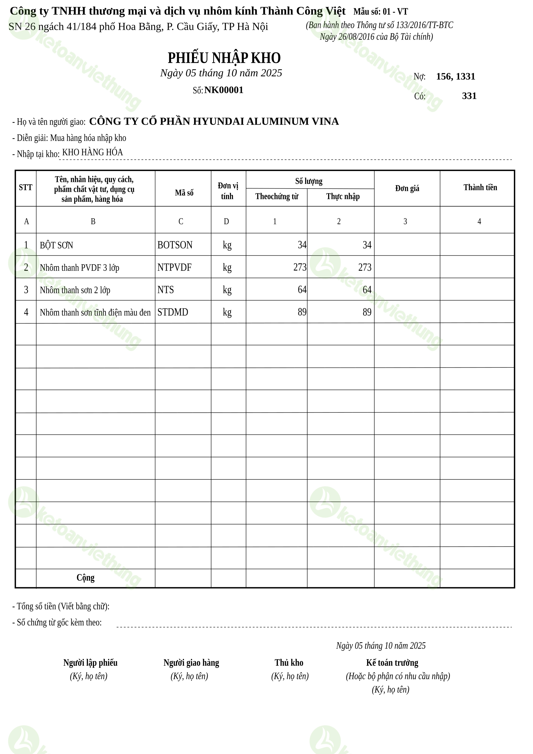 T5_NK00001_Phiếu nhập kho TT133
