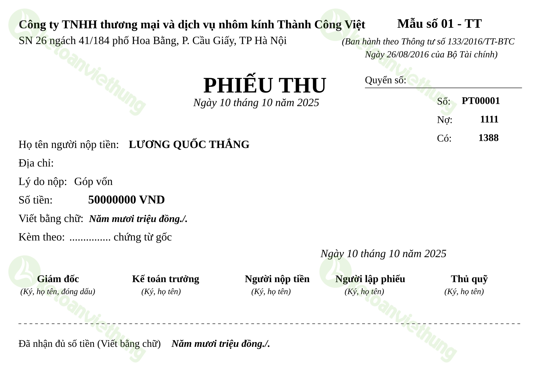 T13_PT00001_Phiếu thu TT133