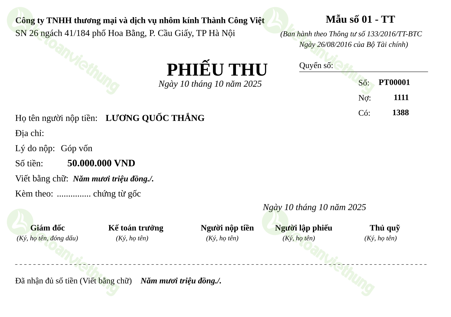 T13_PT00001_Phiếu thu TT133