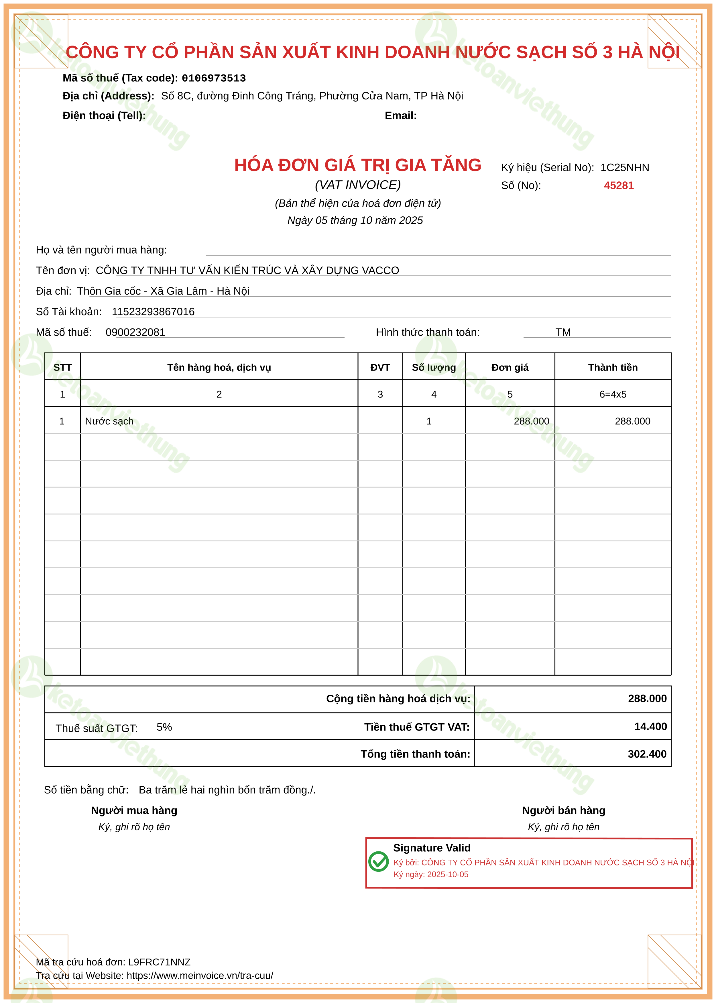 Hóa đơn chi phí sản xuất kinh doanh: 45281