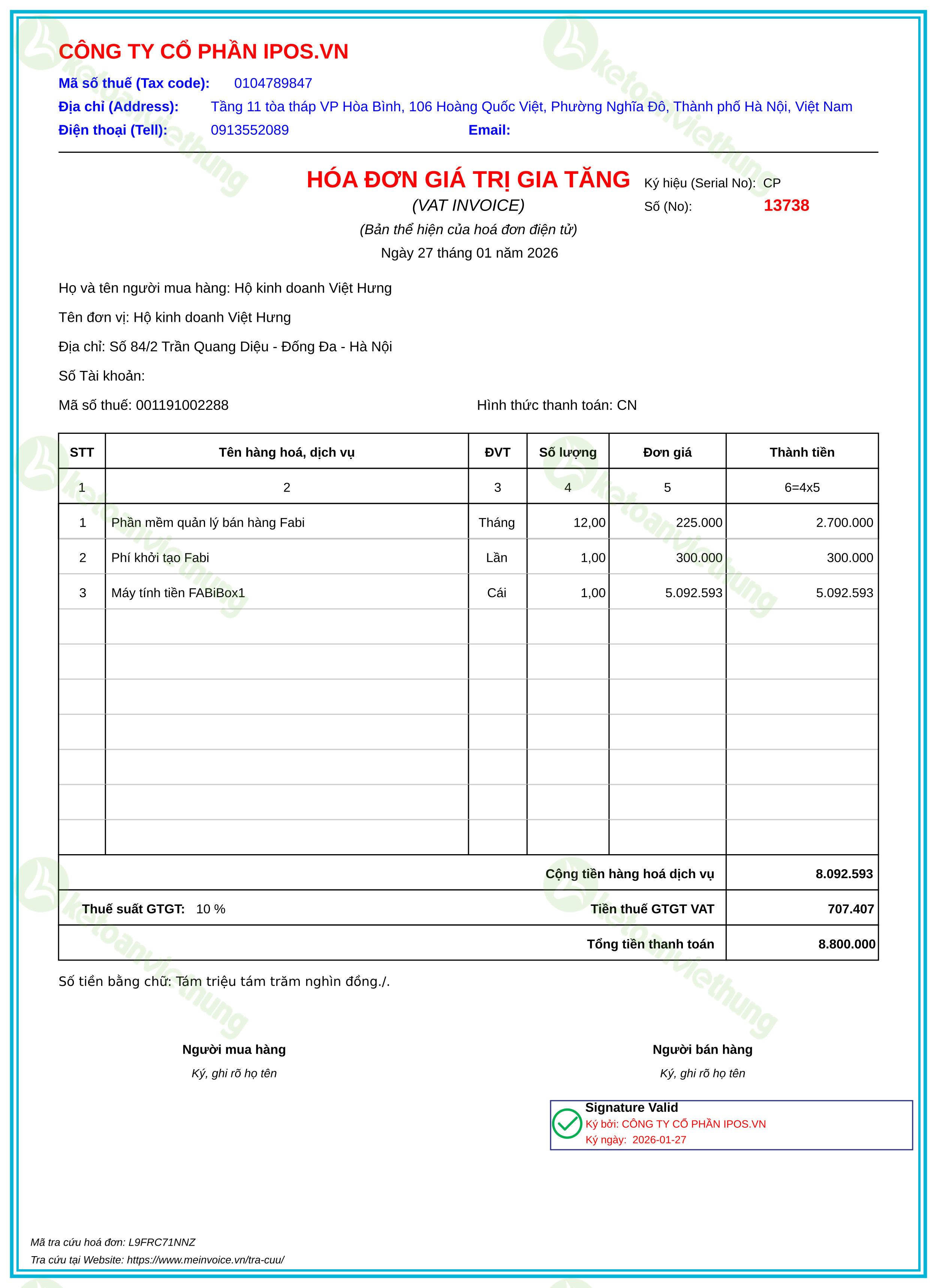Hóa đơn mua hàng: 13738