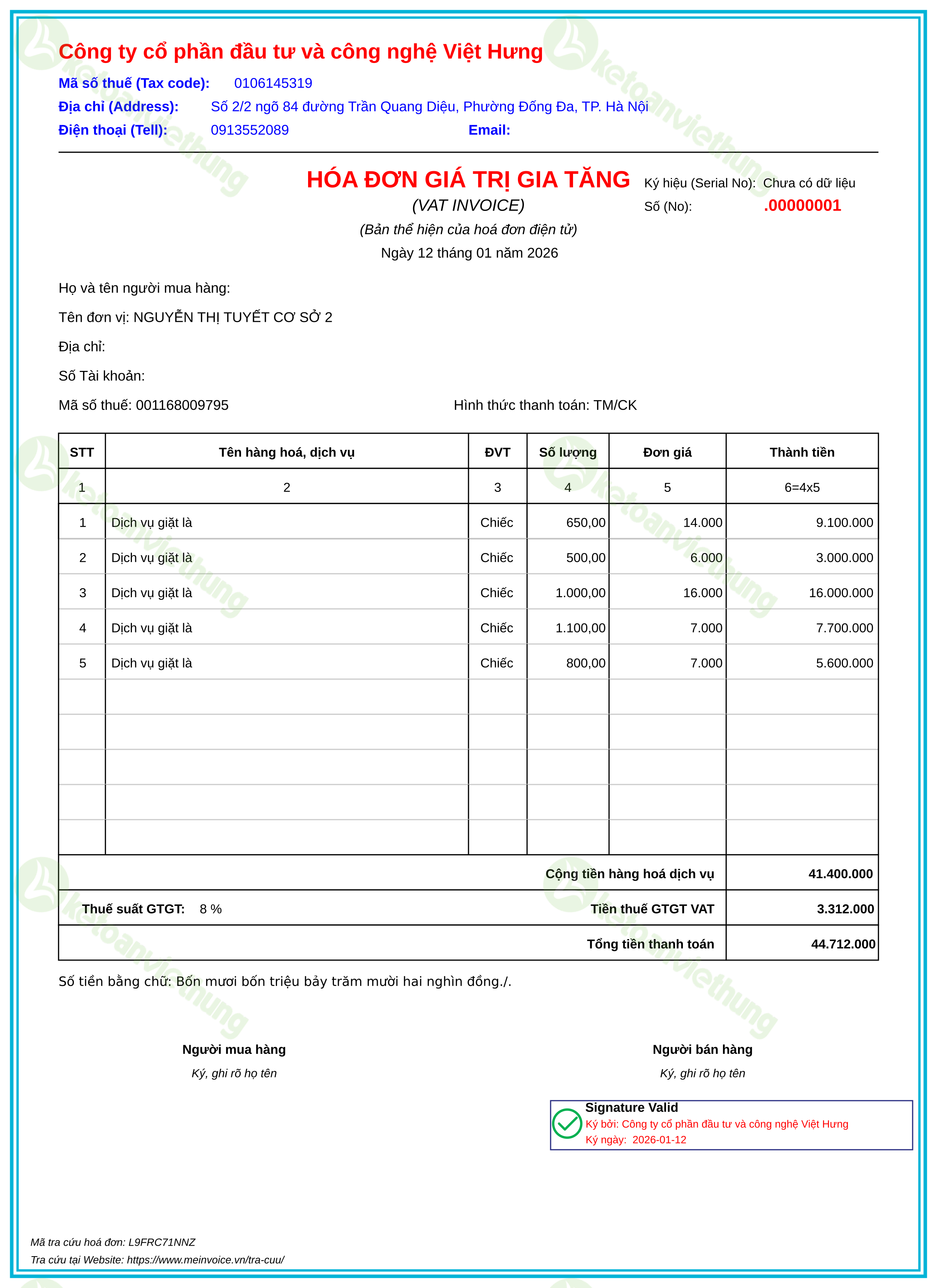 Hóa đơn bán hàng dịch vụ: .00000001